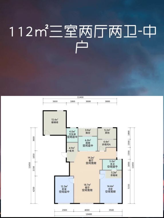 保利·华宸天奕112㎡三室两厅两卫户型解析:三开间朝南+南北双阳台设计