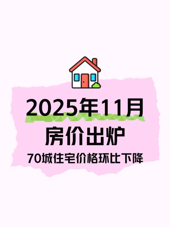 2025年11月70个大中城市商品住宅价格行情出炉:一线城市房价环比下降0.4%