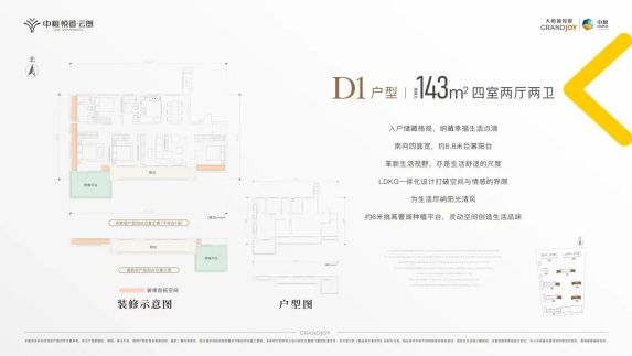 浐灞国际港中粮·悦著云朗143㎡四室户型解析
